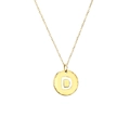Golden stainless steel letter D pendant necklace with textured round medal and cross chain - Letter D / Gold