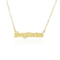 Golden 316L titanium steel Sagittarius zodiac necklace with gothic lettering on white base - Sagittarius - Gold