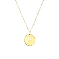 Minimalist 18K gold plated necklace with a hammered round pendant featuring letter F - Letter F / Gold