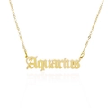 Gothic Aquarius zodiac nameplate pendant necklace in 316L gold-plated stainless steel - Aquarius - Gold