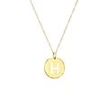18K gold plated necklace with a hammered texture round pendant featuring cutout letter H - Letter H / Gold