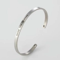 Polished silver stainless steel open heart bangle with 'enjoy the journey' engraving - 4mm / English Engraved Style / Steel