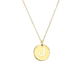 18K gold plated necklace with hammered round pendant featuring a hollow letter J design - Letter J / Gold