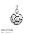 Polished antique silver stainless steel 3D soccer ball pendant charm with ring, 12x12mm size - Football Style (JJHZNP001)
