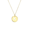 Gold plated titanium steel necklace with a round cutout letter K pendant and hammered texture - Letter K / Gold
