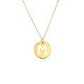 Minimalist 18K gold plated necklace with a round letter M cutout pendant on a fine chain - Letter M / Gold