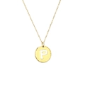 18K gold plated necklace with round pendant featuring a white enamel letter P charm - Letter P / Gold