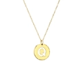Polished 18K gold plated stainless steel necklace with a round cutout letter Q pendant - Letter Q / Gold