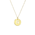 Golden 316L stainless steel chain necklace featuring a hammered round pendant with letter R - Letter R / Gold