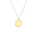 Polished 18k gold plated 316L stainless steel necklace with hollow letter T pendant - Letter T / Gold