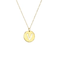 Gold plated titanium steel necklace with hammered texture round letter V pendant - Letter V / Gold