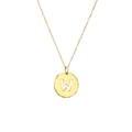 Hammered gold round pendant necklace featuring white letter W on a stainless steel chain - Letter W / Gold