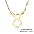 Makroaufnahme des polierten Stier-Sternzeichen-Anhängers an einem goldenen Fußkettchen - Stier / Gold