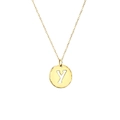 Gold plated titanium steel coin pendant necklace featuring letter Y on a cable chain - Letter Y / Gold