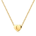 Macro detail of 14K gold-plated heart pendant with letter L engraving on fine chain - Gold-L