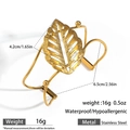 Detailansicht von 18k Gold Edelstahl Blatt Armreif mit Größen- und Materialangaben - Blattform Offener Stil (DKB253009GL)