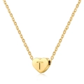 Minimalist 14K gold plated stainless steel heart necklace with engraved letter T - Gold-T