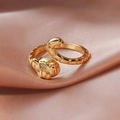 18K gold plated tiger head open ring with adjustable snake bone band for women - Golden Tiger Head (BTR014GL) / Gold