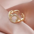 Exquisite gold-plated overlapping heart ring with shimmering crystal accents for women - Overlapping Double Heart Style (ALR009GL) / Gold