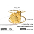 Details zu Größe und Material des goldenen Sonnenblumen-Armreifens aus Edelstahl - Gänseblümchenform Offener Stil (DKB253007GL)