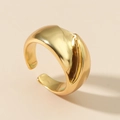 Minimalist gold plated irregular curved open ring with smooth finish and geometric lines - Adjustable Open / Gold Style (JZ605GL)