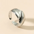 Polished silver irregular wavy open ring with a thick minimalist flowing design for women - Adjustable Open / Silver Style (JZ605S)