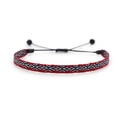 Handmade bohemian ethnic woven bracelet with red geometric patterns and adjustable cord - Red Blue White Geometric (KZ-0013C)