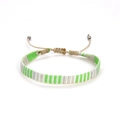 Handgeweven vriendschapsarmband in etnische stijl met neon groene en zilveren strepen - Gevlochten Gestreepte Kleurenstijl (KZ-0050) / Neon Groen/Zilver