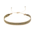 Detailed texture of bohemian hand-woven bracelet with geometric blue and gold patterns - Beige Blue Gold Geometric (KZ-0001A)