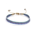 Etnische geweven armband met blauw ruitpatroon en verstelbare schuifknoopsluiting - Meerkleurig