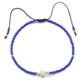 Bracelet fait main en perles Miyuki avec perle naturelle et cordon bleu ajustable - Style Perle Unie Bleu Foncé (BR0238)