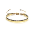 Détail d'un bracelet d'amitié ethnique tissé avec nœud réglable et perles - Rayures Ethniques Jaune Beige Gris (KZ-0067)
