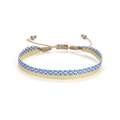 Détail du bracelet tissé bleu et jaune avec fils métalliques et fermoir coulissant réglable - Color Block Bleu Jaune Beige (KZ-0068)