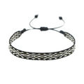 Macro detail of Bohemian woven bracelet with black white and gold geometric patterns - Black White Gold Rhombus (KZ-0003A)