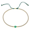 Detail van Miyuki kralenarmband met groene kattenoogsteen en verstelbaar groen koord - Lichtgrijs Goud Mix met Groene Steen (BR0105)
