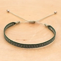 Macro view of bohemian woven bracelet with green and white geometric patterns - Forest Green White Red Rhombus Style (KZ-0028)