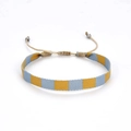 Etnische geweven armband met blauw en geel ruitjespatroon en verstelbaar koord - Schaakbord Gevlochten Textuur Stijl (KZ-0053) / Lichtblauw/Geel