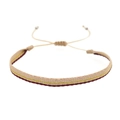 Detail of woven Bohemian bracelet featuring beige and red patterns with adjustable slide knot - Beige Gold Burgundy Woven (KZ-0005A)
