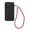 Detailansicht der lila Kristall-Totenkopf-Handykette mit bunten Perlen und schwarzer Hülle - Lila Orange Totenkopf Stil (SZ-A210005C)