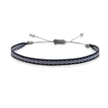 Detail of bohemian hand-woven bracelet featuring blue diamond patterns and grey beads - Black Blue Silver Rhombus (KZ-0014K)