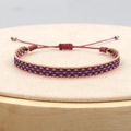 Detail of bohemian handwoven bracelet with geometric patterns and adjustable cord - Wine Red Blue Beige Rhombus (KZ-0012A)