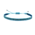 Detailed view of hand-woven sky blue bohemian wristband with gold geometric patterns - Sky Blue Navy Gold Geometric (KZ-0014I)