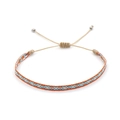 Close-up of handmade geometric woven bracelet with adjustable sliding knot and metal beads - Orange Blue White Geometric (KZ-0014H)