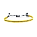 Detail of hand-woven bohemian bracelet featuring yellow webbing and black geometric patterns - Yellow Black Geometric (KZ-0007A)