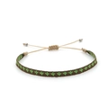 Detailed macro of handwoven ethnic bracelet with green cactus embroidery on brown fabric - Brown Green Cactus (KZ-0014G)