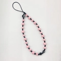 Ethnic style phone charm strap with pink striped beads and black evil eye decorations - Pink White Striped Style (SZ-A210006C)