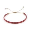 Detail view of Bohemian red hand-woven strap bracelet with white diamond pattern and silver beads - Red Beige Rhombus (KZ-0014F)