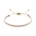 Detail of handmade woven ethnic bracelet with colorful geometric patterns and adjustable cord - Beige Multicolor Geometric (KZ-0014E)