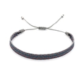 Detail of hand-woven bohemian bracelet with geometric patterns and adjustable cord - Gray Blue Red Geometric (KZ-0012G)
