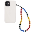 Correa de cristal para móvil con cuentas acrílicas arcoíris en funda blanca mate - Estilo de Cuentas Cuadradas Facetadas en Degradado de Arcoíris (SJ-A210002H)